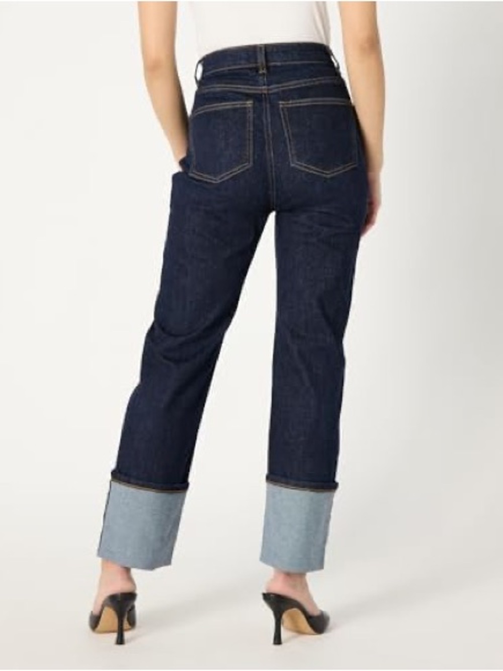 The Drop Belle Dark Indigo Blue Cuffed Straight-Leg Jeans